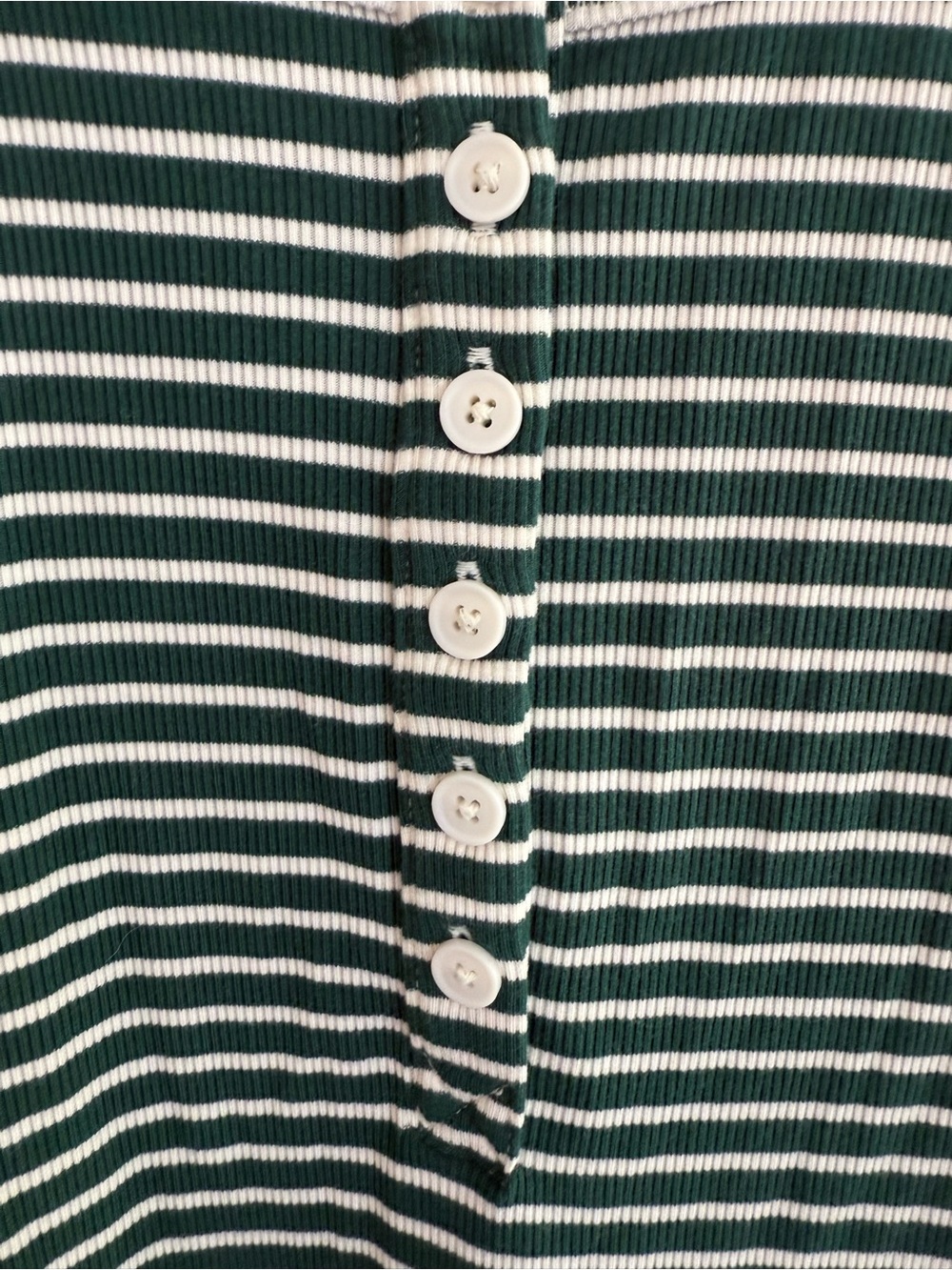 T by Talbots Green and White Striped Henley Small Petite - Picture 3 of 5